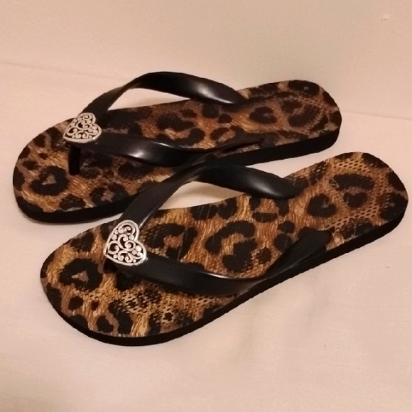 Brighton Leopard Print Heart Flip Flop Thong Sandals Size 7 - Picture 2 of 4
